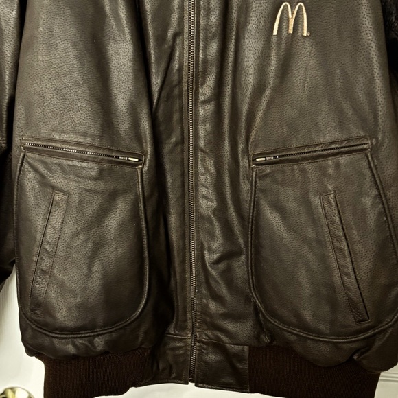 VTG EXCELLED LEATHER BOMBER BIKER JACKET AVIATOR BROWN/MAP GRAPHIC LINER  SZ XXL - Picture 4 of 16